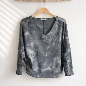Made in Italy 2X Gray Silver Marble Metallic Knit Dolman V-Neck Top Sparkly